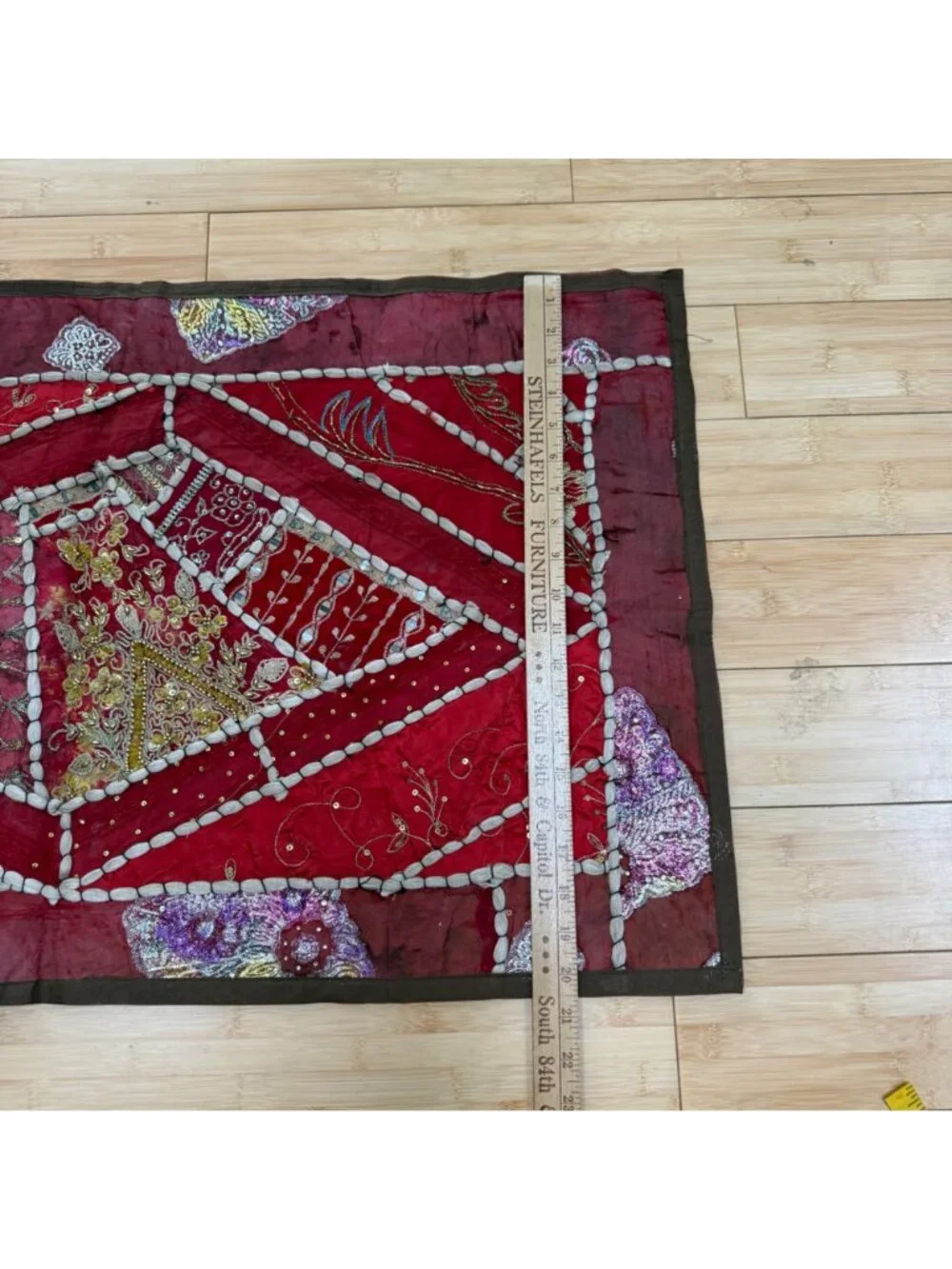 Vintage Handmade Red Patchwork Tapestry Wall Hanging Embroidered Sequins Boho